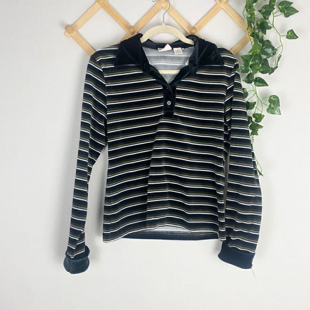 VINTAGE Striped Velvet Long Sleeve Top Size Medium GUC M391